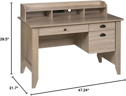 OneSpace Eleanor Executive Hutch and USB, Charger Hub, Light Oak Desk, No Size - LeafyLoom