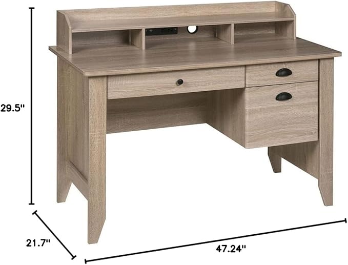 OneSpace Eleanor Executive Hutch and USB, Charger Hub, Light Oak Desk, No Size - LeafyLoom