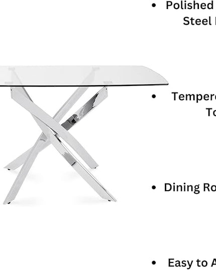 Uptown Club Glass Dining Table with Versatile Rectangular Designs, Tempered Surfaces, and Sturdy Bases for Modern Homes, Seats 4 to 8 People, Elegant Statement Piece, 51" x 32" Metallic - LeafyLoom