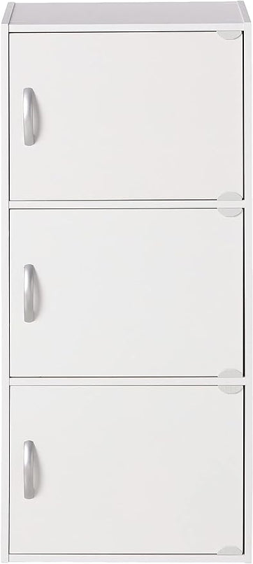 Hodedah Heavy Duty Engineered Wooden 3 Door Enclosed Multipurpose Storage Cabinet with Included Hardware for Easy Assembly, White - LeafyLoom