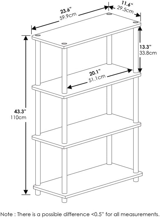 Furinno (99557GYW/BK) Turn-N-Tube 4-Tier Multipurpose Shelf Display Rack - French Oak Grey/Black - LeafyLoom