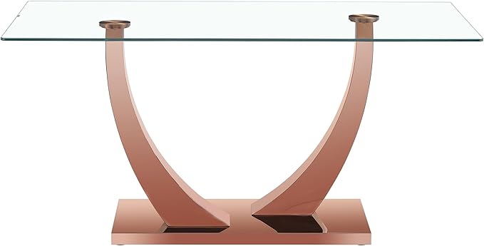 NicBex 63Inch Rectangular Dining Table,Modern Kitchen Table with Tempered Glass Tabletop and Rose Gold Metal Legs for 6 to 8,Large Dining Room Table for Kitchen,Meeting Living Room,Rose Gold - LeafyLoom
