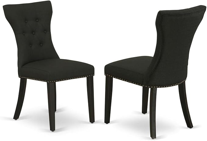 East West Furniture ANGA5-ABK-24 5 Piece Set for 4 Includes a Round Kitchen Table with Pedestal and 4 Black Linen Fabric Parsons Dining Chairs - LeafyLoom