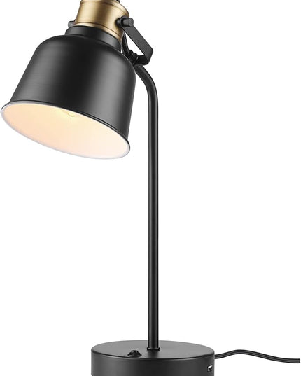 Globe Electric 30297 18" Desk Lamp with 2.1 USB Port, Matte Black, Brass Accents, Push Button On/Off Switch, Home Décor, Desk Lamps for Home Office, Home Office Accessories, Home Improvement - LeafyLoom