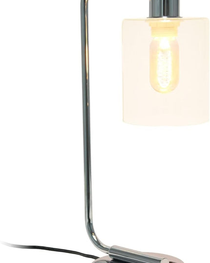 Simple Designs LD1066-CHR Bronson Antique Style Industrial Iron Lantern Desk Bedside Table Lamp with Dual 2 USB Charging Ports and Glass Shade, Chrome - LeafyLoom