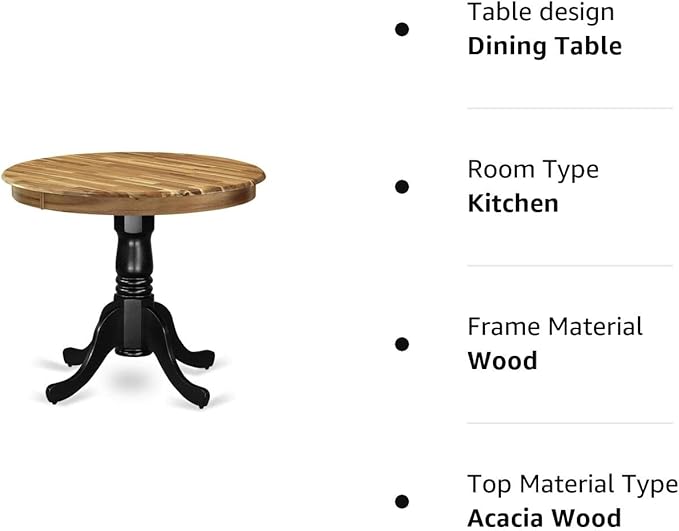 East West Furniture Antique Mid-Century Modern Round Dining Table Top with Pedestal Base, 36x36 Inch, AMT-NBK-TP - LeafyLoom