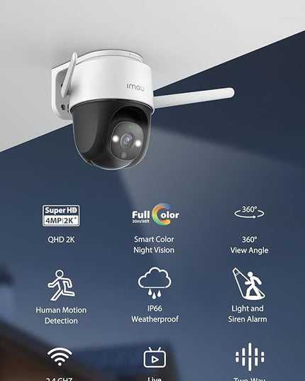 Imou Security Camera Outdoor with Floodlight and Sound Alarm, 4MP QHD Pan/Tilt 2.4G Wi-Fi Camera, IP66 Weatherproof 2.5K Bullet Camera, Full Color Night Vision IP Camera with 2-way Talk, Cruiser Imou