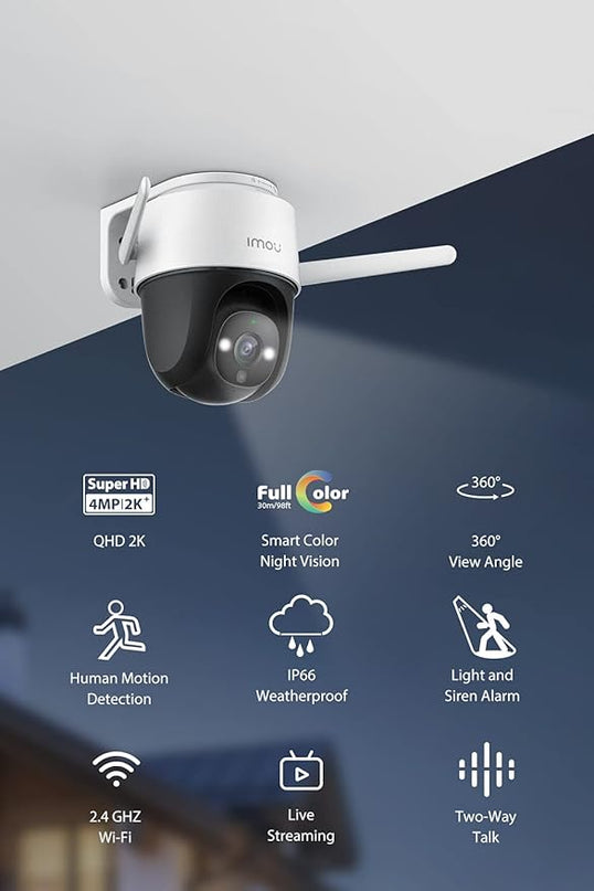 Imou Security Camera Outdoor with Floodlight and Sound Alarm, 4MP QHD Pan/Tilt 2.4G Wi-Fi Camera, IP66 Weatherproof 2.5K Bullet Camera, Full Color Night Vision IP Camera with 2-way Talk, Cruiser Imou