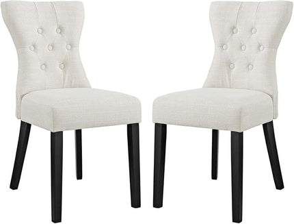 Modway Silhouette Modern Tufted Upholstered Fabric Parsons Two Dining Chairs in Beige - LeafyLoom
