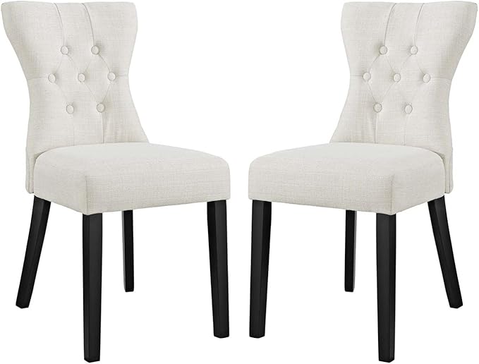 Modway Silhouette Modern Tufted Upholstered Fabric Parsons Two Dining Chairs in Beige - LeafyLoom