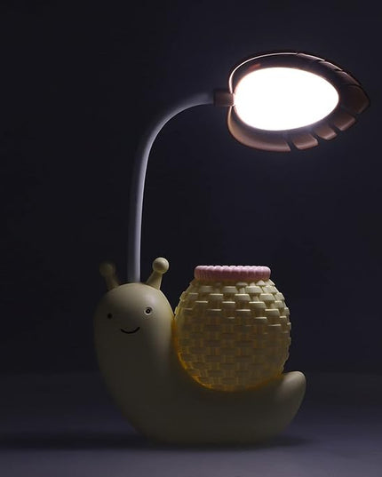 LED Desk Lamp with Pen Holder Cartoon Holder Multiple Function USB Charging Cute Desk Light for Students Kids(Yellow) - LeafyLoom