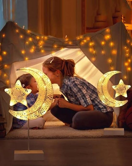 Upgraded Table Lamp for Ramadan Decorations, Battery Operated Warm White Bright LED Star Moon Shape Desk Lamp,Christmas Wedding Party Ramadan Eid Decoration for Home Romantic Table Lamp - LeafyLoom