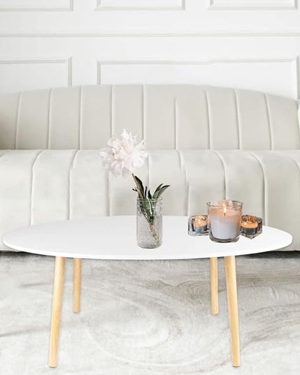 Oval Coffee Table Midcentury Modern Coffee Table Wood Coffee Table Modern Coffee Table for Living Room, Small Modern Furniture for Home, 39.3" D x 19.6" W x 16.5" H - LeafyLoom