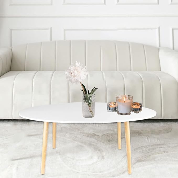 Oval Coffee Table Midcentury Modern Coffee Table Wood Coffee Table Modern Coffee Table for Living Room, Small Modern Furniture for Home, 39.3" D x 19.6" W x 16.5" H - LeafyLoom