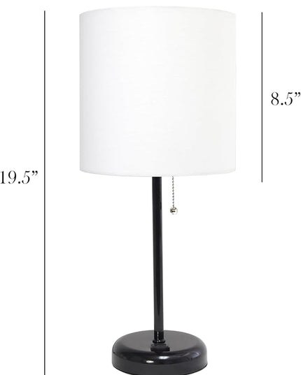 Simple Designs LT1144-BAW Sleek and Slender Black Table Lamp with Charging Outlet, for Bedroom, Living Room, Entryway, Office, Dining Room, Study, White Shade - LeafyLoom