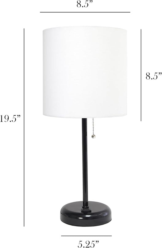 Simple Designs LT1144-BAW Sleek and Slender Black Table Lamp with Charging Outlet, for Bedroom, Living Room, Entryway, Office, Dining Room, Study, White Shade - LeafyLoom
