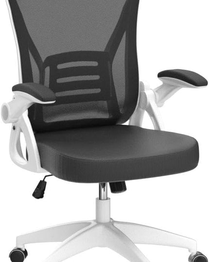 naspaluro Ergonomic Office Chair, Mid-Back Computer Chair with Adjustable Height, Flip-Up Arms and Lumbar Support, Breathable Bright White Mesh Desk Chair for Home Study Working - LeafyLoom