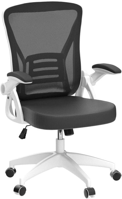 naspaluro Ergonomic Office Chair, Mid-Back Computer Chair with Adjustable Height, Flip-Up Arms and Lumbar Support, Breathable Bright White Mesh Desk Chair for Home Study Working - LeafyLoom