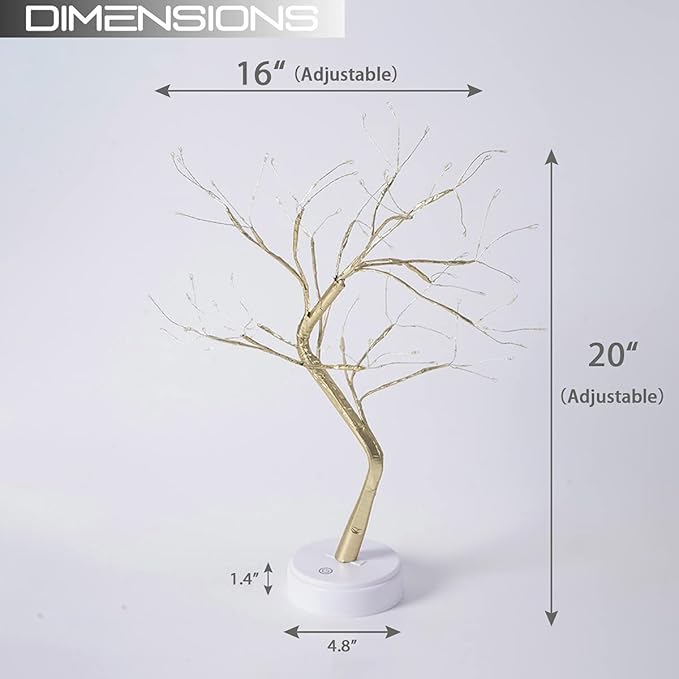 Bonsai Tree Light for Room Decor, Aesthetic Lamps for Living Room, Cute Night Light for House Decorations, Good Ideas for Gifts, Weddings, Festivals, Christmas... (Warm White, Gold Trunk, 108 LED) - LeafyLoom