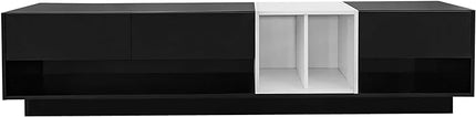 Merax Sleek and Stylish TV Stand with Perfect Storage Solution, Two-Tone Media Console for Television Up to 80'', Functional Cabinet with Versatile Compartment for Living Room, Black - LeafyLoom