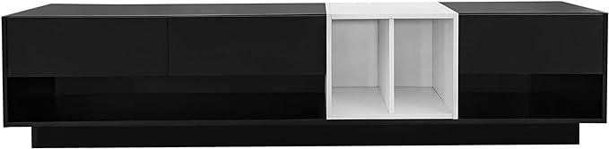 Merax Sleek and Stylish TV Stand with Perfect Storage Solution, Two-Tone Media Console for Television Up to 80'', Functional Cabinet with Versatile Compartment for Living Room, Black - LeafyLoom