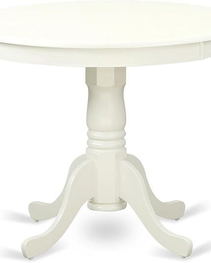 East West Furniture ANAS3-LWH-41 Antique 3 Piece Kitchen Set consists A Wooden Table and 2 Platinum Gray Faux Leather Person Chairs with Stylish Back, Linen White Finish, 36x36 Inch - LeafyLoom