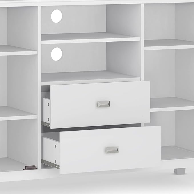 SIMPLIHOME Artisan SOLID WOOD 53 Inch Wide Contemporary TV Media Stand in White for TVs up to 60 Inches, For the Living Room and Entertainment Center - LeafyLoom