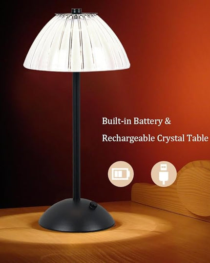 Portable Crystal LED Table Lamp, 3-Levels Brightness Desk Lamp, 3 Color Touch Control Rechargeable Lamp, Night Light, Bedside Lamp,Dining Room Lamp (Black) - LeafyLoom