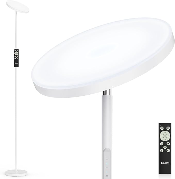 OHLUX Gray Floor Lamp, 35W/2500LM Super Bright Dimmable Sky LED Modern Torchiere Standing Lamp, LED Floor Reading Lamp with 4 Color Temperatures, Remote Touch Control, 1 Hour Timer for Living Room - LeafyLoom