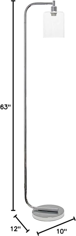Simple Designs LF1036-CHR Antique Style Industrial Iron Lantern Floor Lamp with Glass Shade, Chrome - LeafyLoom