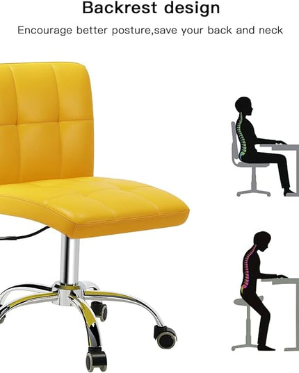 360° Office Desk Chair,PU Adjustable Rolling Task Chair with Backrest for Barber,Office,Home, Computer,360° Swivel,Armless (yellow) - LeafyLoom