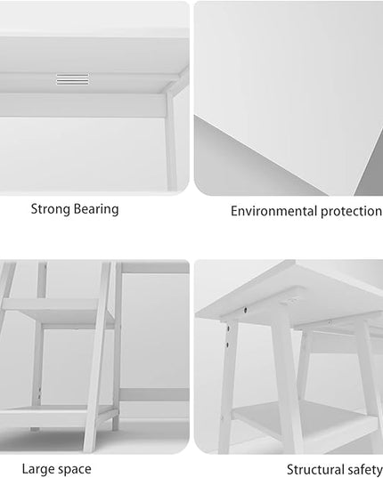 Natwind 47" White Desk with 2-Tier Storage Shelves,Home Office Computer Desk, Study Table for Kids Student Girls,Writing Desk,Modern Simple Basic Desk Workstation for Bedroom Home Office - LeafyLoom