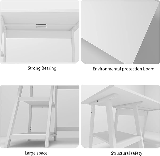 Natwind 47" White Desk with 2-Tier Storage Shelves,Home Office Computer Desk, Study Table for Kids Student Girls,Writing Desk,Modern Simple Basic Desk Workstation for Bedroom Home Office - LeafyLoom