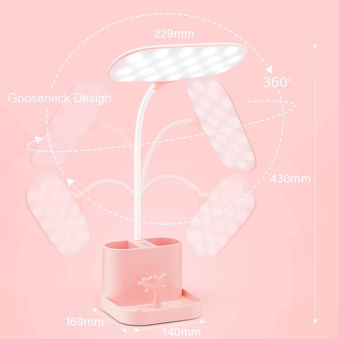 Mubarek Cute Desk Lamp Pink Lamp Cute Desk Accessories, 3 Modes 8W Dimmable Pink Desk Lamp+Organizers, Pink Desk Accessories Kawaii Desk Accessories, Cute Lamp Cute Desk Decor Cute Office Supplies - LeafyLoom