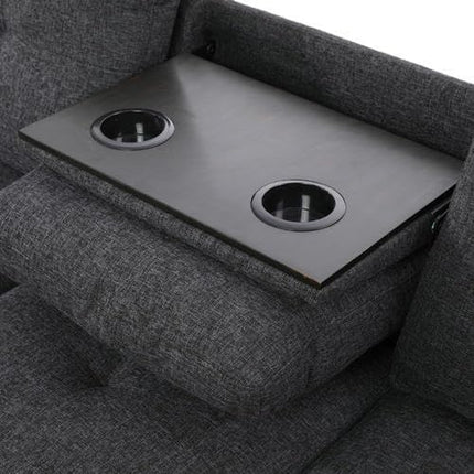 ROOMTEC Modern L Shaped Sectional Sofa with Storage Ottoman, Right Facing Chaise Longue, Reversible Backrest w/ 2 Cup Holders, Linen Tufted Cushions, for Living Room, Apartment, Black Grey - LeafyLoom