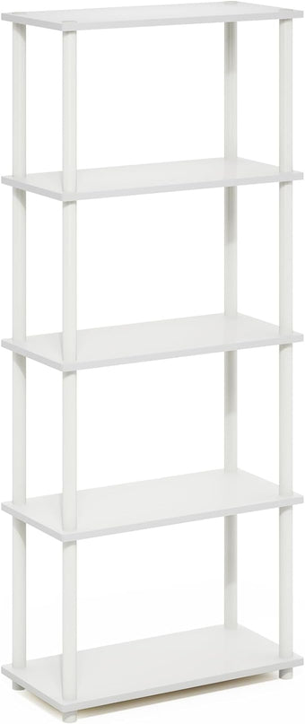 Furinno Turn-N-Tube 5-Tier Multipurpose Shelf Display Rack, White/White - LeafyLoom