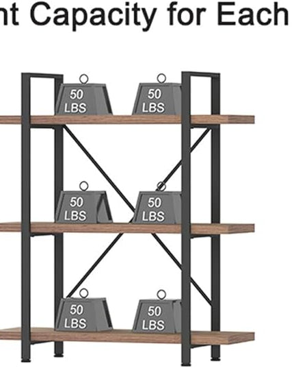 HSH Industrial 3 Tier Book Shelf, Modern Small Wood and Metal 3 Shelf Bookcase Etagere, Farmhouse Open Low 3 Tier Bookshelf and Display Storage Shelves for Bedroom Living Room Office, Rustic Oak - LeafyLoom