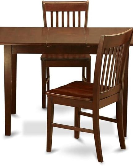 East West Furniture Norfolk 3 Piece Room Furniture Set Contains a Rectangle Kitchen Table with Butterfly Leaf and 2 Dining Chairs, 32x54 Inch, NOFK3-MAH-W - LeafyLoom