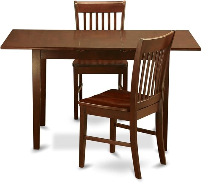 East West Furniture Norfolk 3 Piece Room Furniture Set Contains a Rectangle Kitchen Table with Butterfly Leaf and 2 Dining Chairs, 32x54 Inch, NOFK3-MAH-W - LeafyLoom