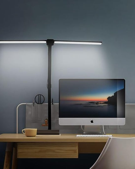LED Desk Lamp with Remote for Home Office,24W Bright Desk Light with Clamp for Study Reading, Double Head Eye-Caring Clip on Lights,10 Dimmable Brightness, 50,000H Life Span,Desk Lamp for Workbench - LeafyLoom