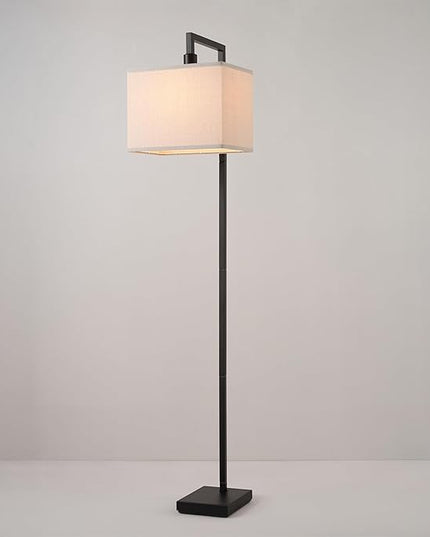 Globe Electric 61000052 60" Floor Lamp, Matte Black, Square White Fabric Shade, On/Off Rotary Switch on Socket, Square Rod, Reading Lamp, Home Office Accessories, Home Décor, Home Improvement - LeafyLoom
