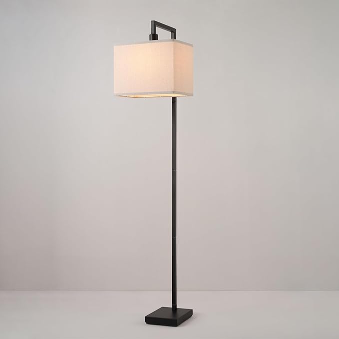 Globe Electric 61000052 60" Floor Lamp, Matte Black, Square White Fabric Shade, On/Off Rotary Switch on Socket, Square Rod, Reading Lamp, Home Office Accessories, Home Décor, Home Improvement - LeafyLoom