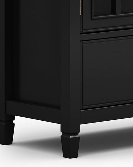 SIMPLIHOME Connaught Low Storage Cabinet, 46 inch, Black - LeafyLoom