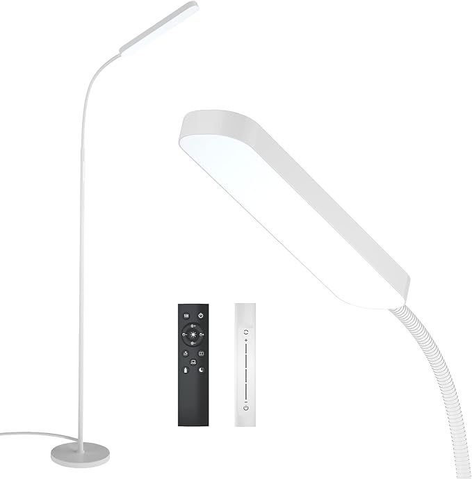 Floor Lamp, 15w/1000lm Bright LED Floor Lamp with Stepless Adjustable 3000K-6000K Colors and Dimmer, Remote and Touch Control Reading Lamp, Adjustable Gooseneck Floor Lamp for Living Room - LeafyLoom