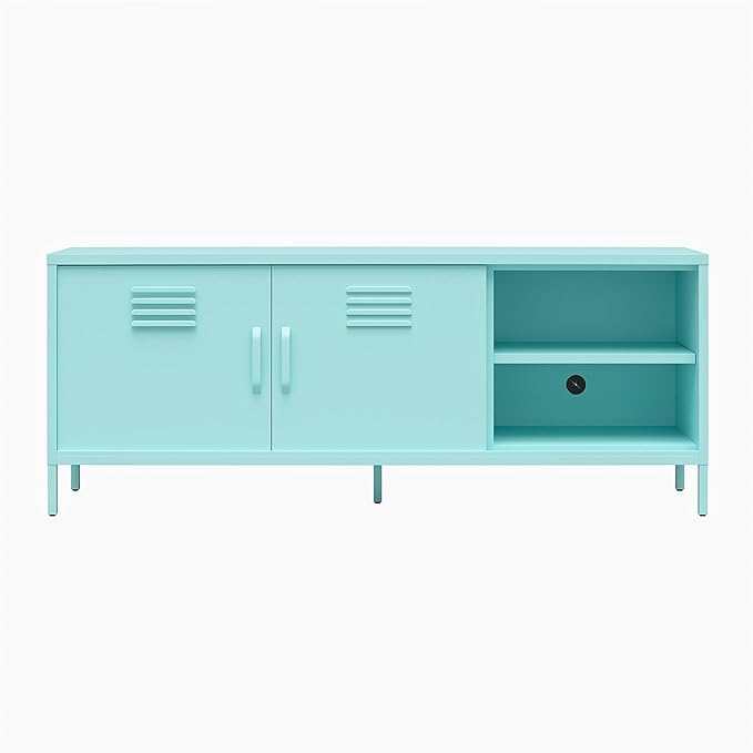 Novogratz Cache Metal Locker-Style TV Stand for TVs up to 65", Mint - LeafyLoom