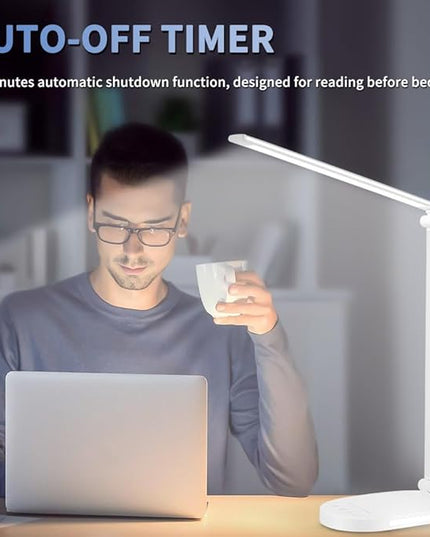 LED Desk Lamp for Home Office, Dimmable Table Lamp with USB Charging Port, 5 Lighting Modes, Sensitive Control, 60 Minutes Auto-Off Timer, Eye-Caring Office Lamp(White) - LeafyLoom