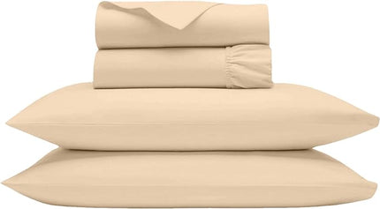 Luxury 100% Egyptian Cotton Queen Sheet Set - 1000 Thread Count - 4 PC Deep Pocket Fitted and Flat Sheets, Soft, Extra Cooling Long Staple Hotel-Quality Bedding with Sateen Weave - Ivory - LeafyLoom