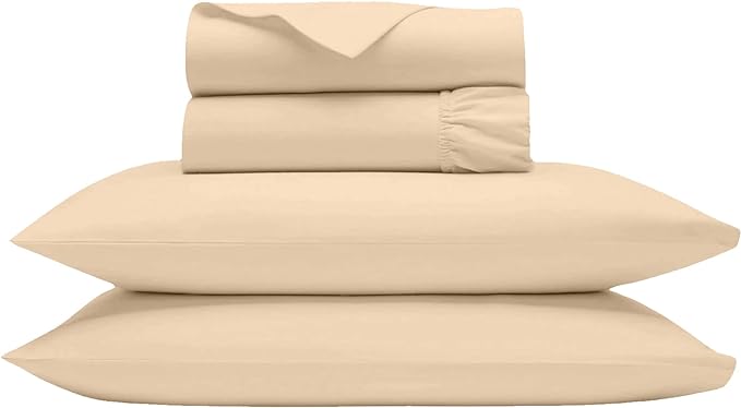 Luxury 100% Egyptian Cotton Queen Sheet Set - 1000 Thread Count - 4 PC Deep Pocket Fitted and Flat Sheets, Soft, Extra Cooling Long Staple Hotel-Quality Bedding with Sateen Weave - Ivory - LeafyLoom