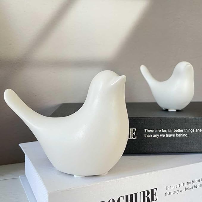 White Bedroom Decor Aesthetic, Ceramic Decor Birds White Decor for Shelves, Small Decor Items for Shelf Decor Accents, Decorative Birds Figurines Decorations for Living Room Table top Decor - LeafyLoom
