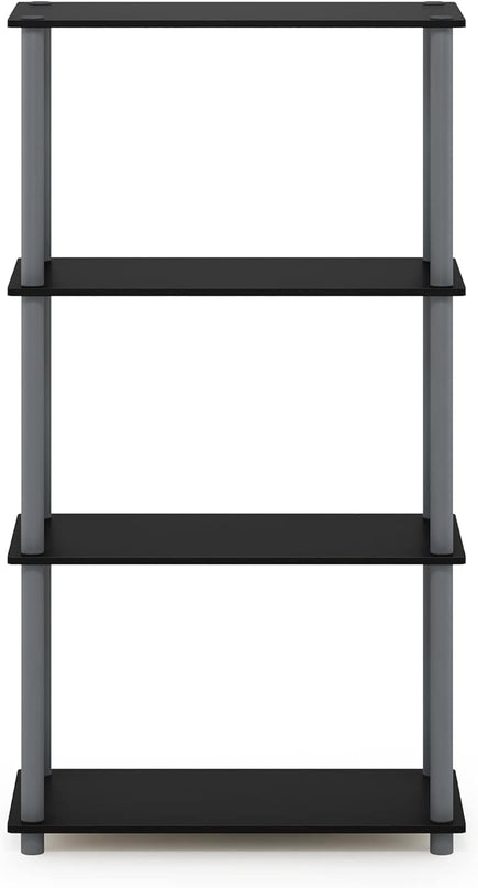 Furinno (99557BK/GY) Turn-N-Tube 4-Tier Multipurpose Shelf Display Rack - Black/Grey - LeafyLoom